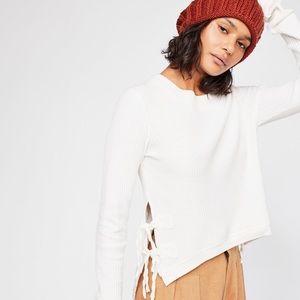 Free People White Long Sleeve Knit With Side Ties